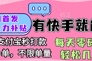 全网首发项目, 有快手就能做, 每天零碎时间轻松几百块