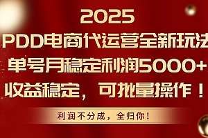 2025 PDD电商代运营全新玩法,单号月稳定利润5000+,收益稳定,可批量操作!