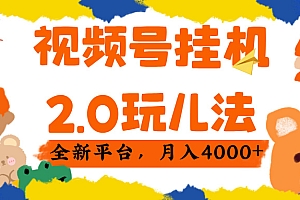 视频 号挂机 2.0 玩儿法, 全新平 台, 月入 4000+