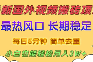 国外视频搬砖项目,2025最新热门风口,简单去重剪辑,小白也能轻松月入3W+