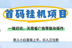 首码挂机项目,一键启动,无需看广告等复杂操作,新手小白日入三位数