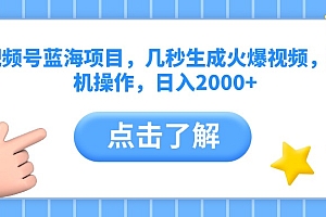 视频号蓝海项目,几秒生成火爆视频,手机操作,日入2000+vv