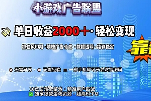 小游戏广告联盟,日收益2000+暴利逆袭